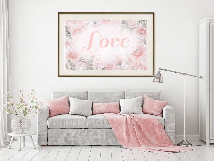 Poster Love - Romantic Inscription on a Rose Background Among Plants and Leaves 144754 additionalImage 17