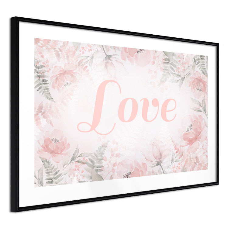 Poster Love - Romantic Inscription on a Rose Background Among Plants and Leaves 144754 additionalImage 5