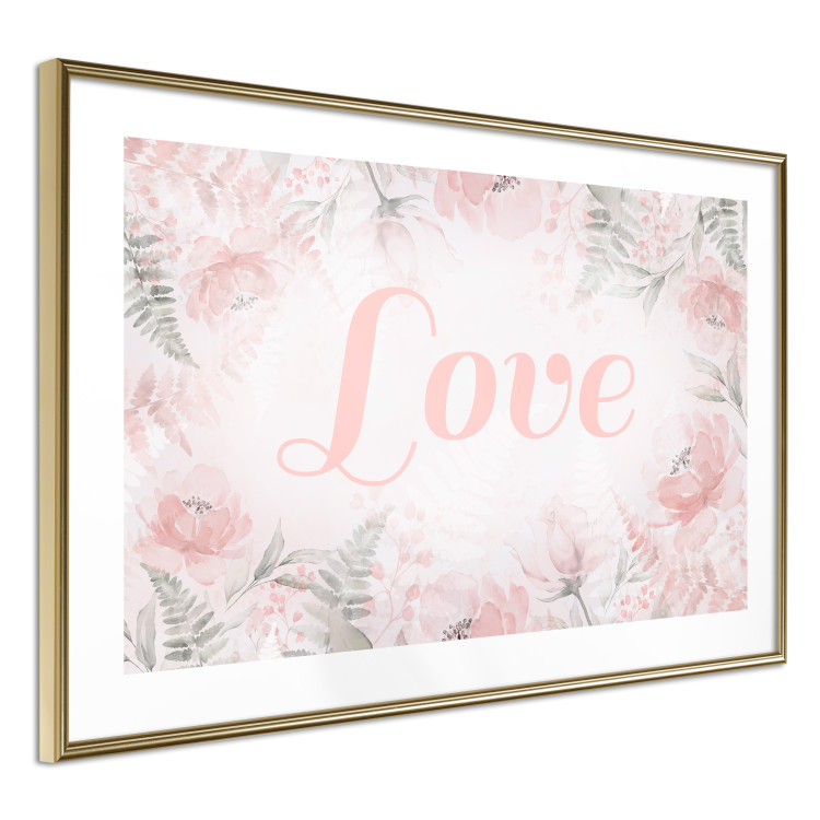 Poster Love - Romantic Inscription on a Rose Background Among Plants and Leaves 144754 additionalImage 8