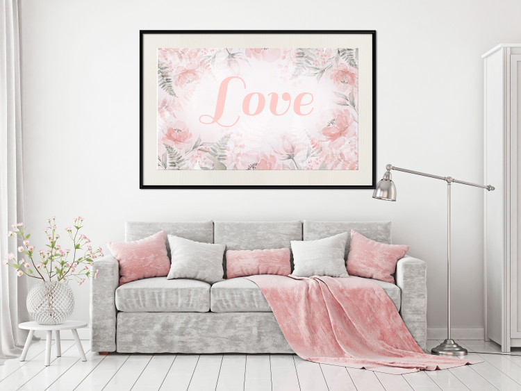 Poster Love - Romantic Inscription on a Rose Background Among Plants and Leaves 144754 additionalImage 21