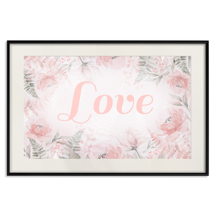 Poster Love - Romantic Inscription on a Rose Background Among Plants and Leaves 144754 additionalImage 19