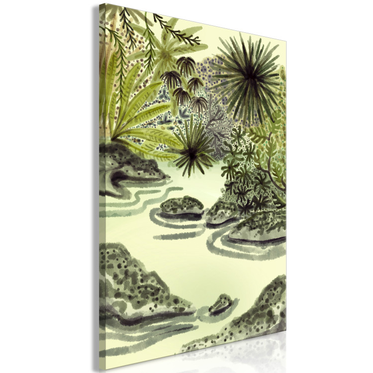 Canvas Art Print Tropical Lake - Picture Painted With Watercolor Technique in Shades of Green 150054 additionalImage 2