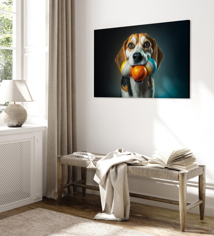 Canvas Print AI Beagle Dog - Portrait of a Animal With Three Balls in Its Mouth - Horizontal 150154 additionalImage 4