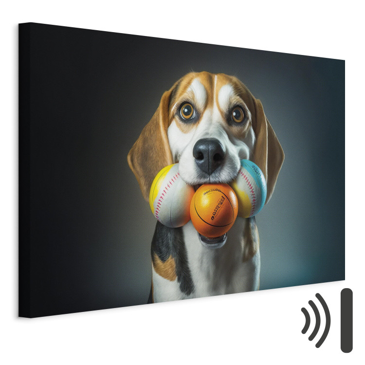 Canvas Print AI Beagle Dog - Portrait of a Animal With Three Balls in Its Mouth - Horizontal 150154 additionalImage 8