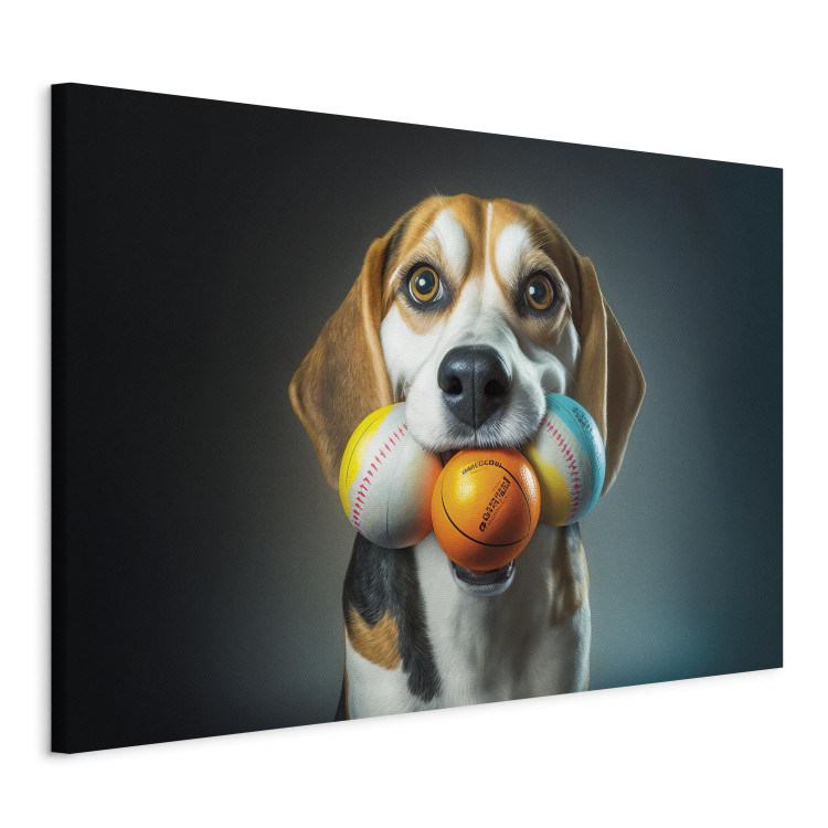 Canvas Print AI Beagle Dog - Portrait of a Animal With Three Balls in Its Mouth - Horizontal 150154 additionalImage 2