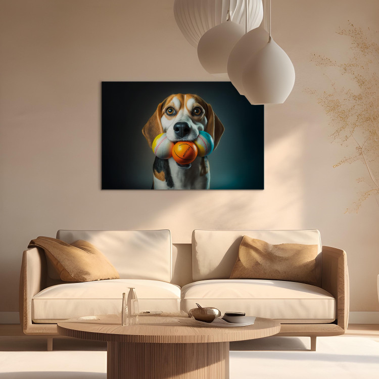 Canvas Print AI Beagle Dog - Portrait of a Animal With Three Balls in Its Mouth - Horizontal 150154 additionalImage 5
