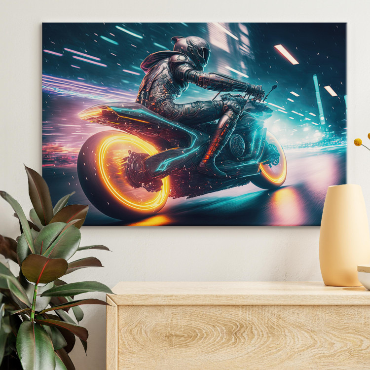 Canvas Print Speed of Light - Motorcyclist During Night City Race 150654 additionalImage 3
