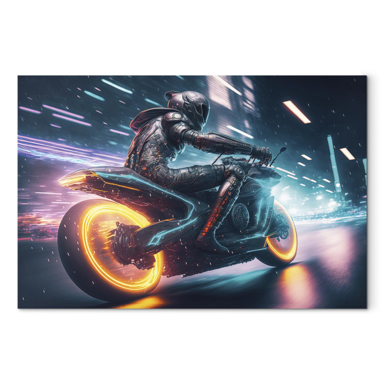 Canvas Print Speed of Light - Motorcyclist During Night City Race 150654
