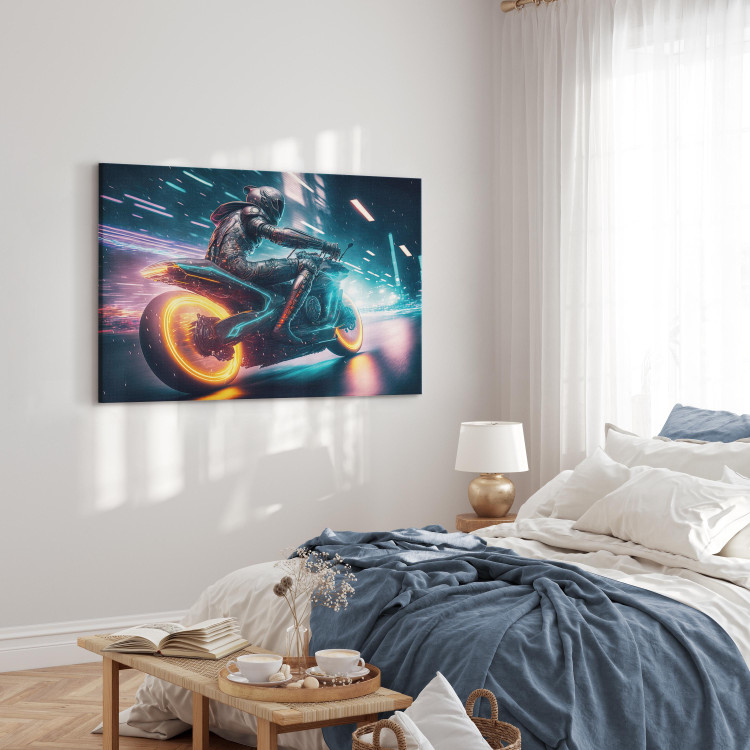 Canvas Print Speed of Light - Motorcyclist During Night City Race 150654 additionalImage 4