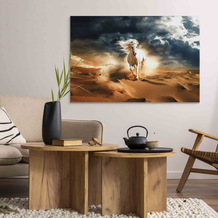 Canvas Print White Horse - A Wild Animal Galloping Through the Arabian Desert 151554 additionalImage 9