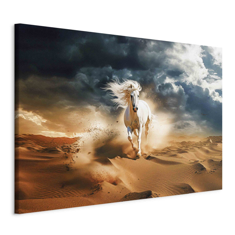 Canvas Print White Horse - A Wild Animal Galloping Through the Arabian Desert 151554 additionalImage 2