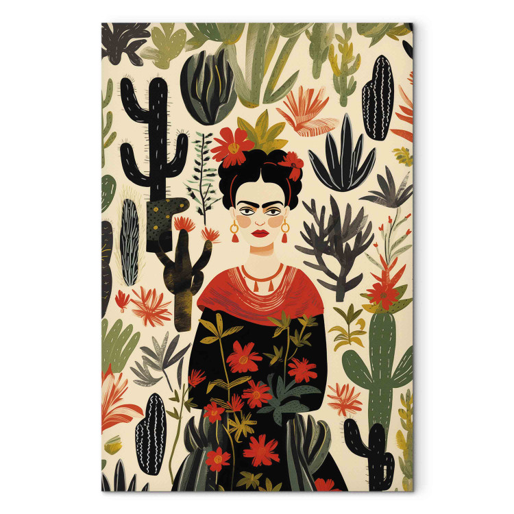 Canvas Print Frida Kahlo - Portrait of the Artist Amid Desert Flora Full of Cacti 152254