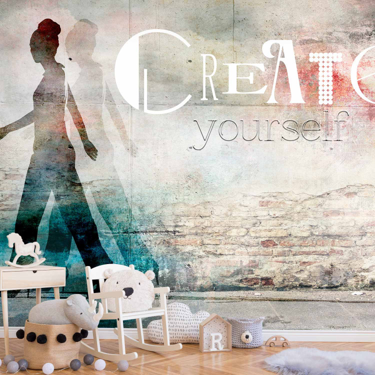 Wall Mural Feminine Silhouette - Figure with English caption on a destroyed wall background 61254 additionalImage 6