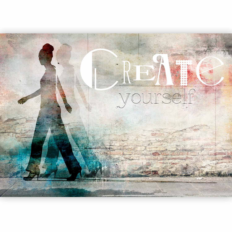 Wall Mural Feminine Silhouette - Figure with English caption on a destroyed wall background 61254 additionalImage 1