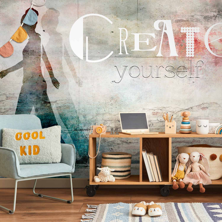 Wall Mural Feminine Silhouette - Figure with English caption on a destroyed wall background 61254 additionalImage 8