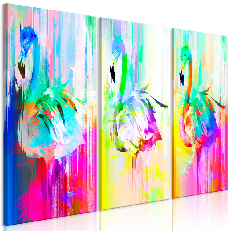 Canvas Art Print Colourful Flamingos (3 Parts) 108164 additionalImage 2