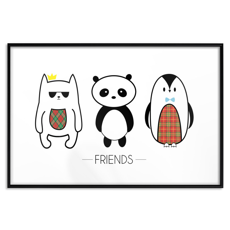 Wall Poster Friends - pattern with three black and white animals and English text 114564 additionalImage 15