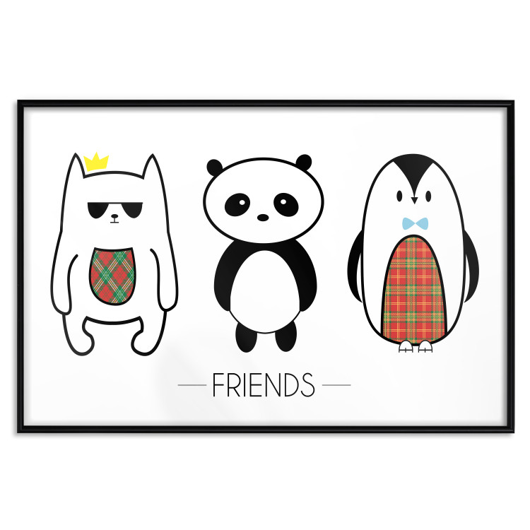 Wall Poster Friends - pattern with three black and white animals and English text 114564 additionalImage 26