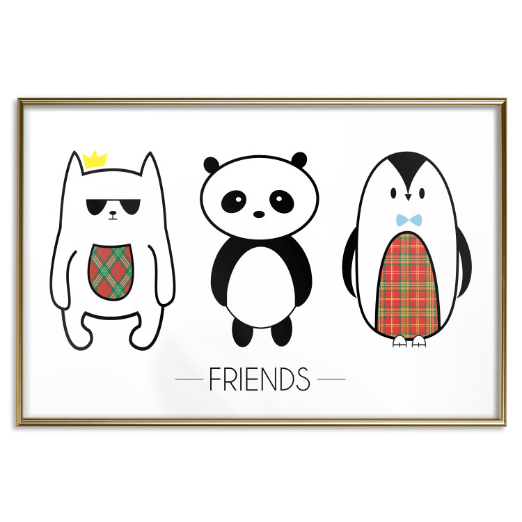 Wall Poster Friends - pattern with three black and white animals and English text 114564 additionalImage 27