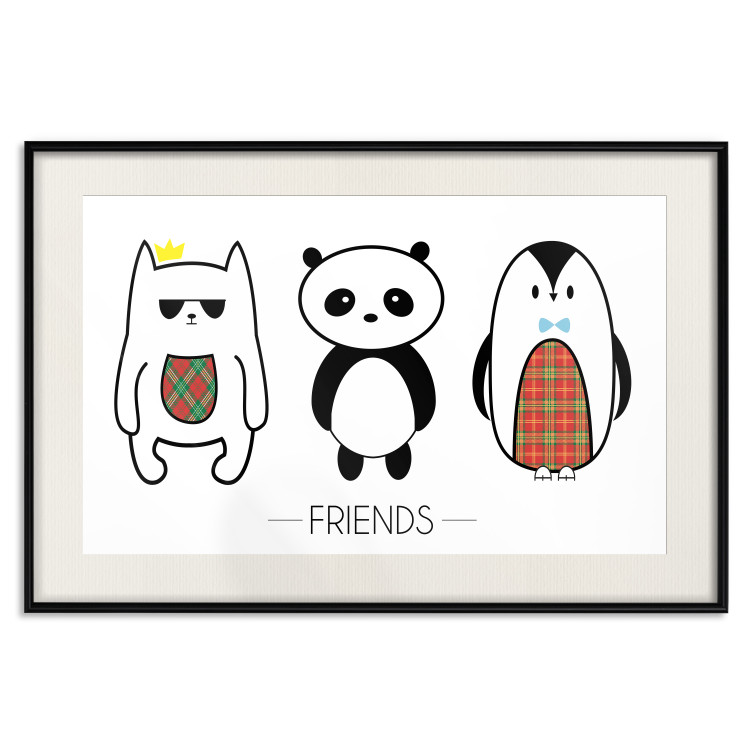 Wall Poster Friends - pattern with three black and white animals and English text 114564 additionalImage 21