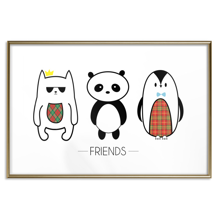 Wall Poster Friends - pattern with three black and white animals and English text 114564 additionalImage 16