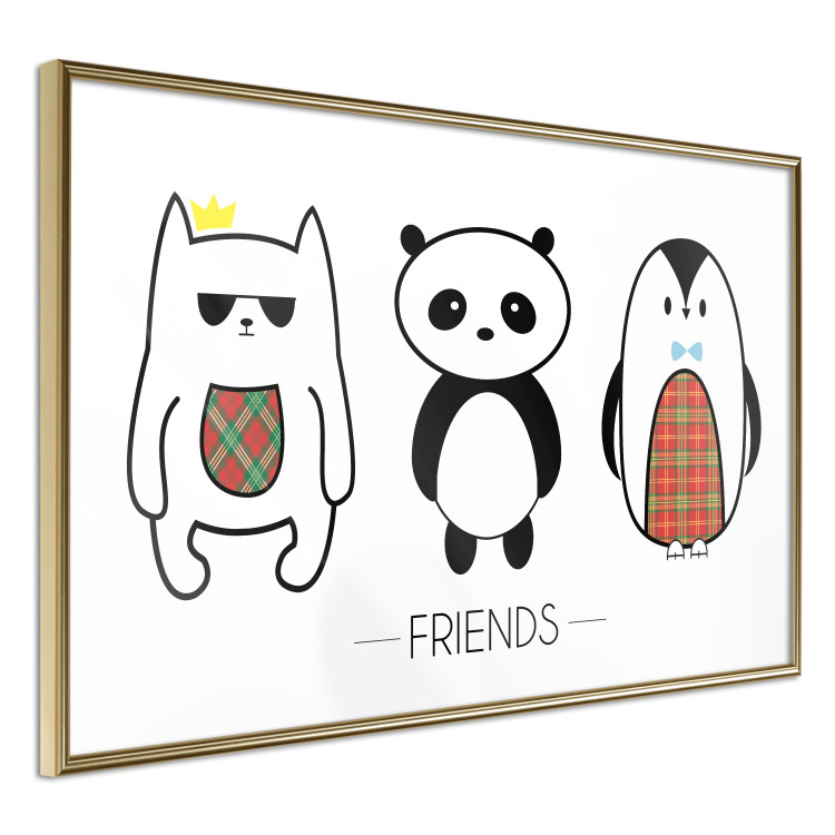 Wall Poster Friends - pattern with three black and white animals and English text 114564 additionalImage 12