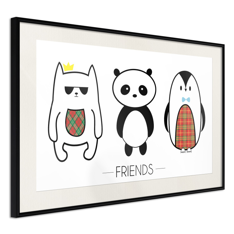 Wall Poster Friends - pattern with three black and white animals and English text 114564 additionalImage 2