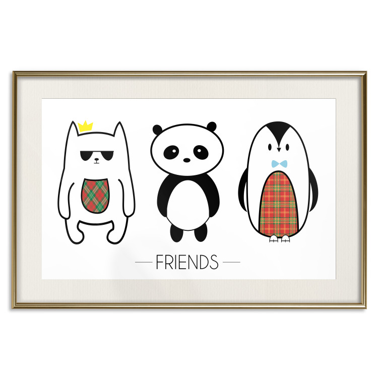 Wall Poster Friends - pattern with three black and white animals and English text 114564 additionalImage 22