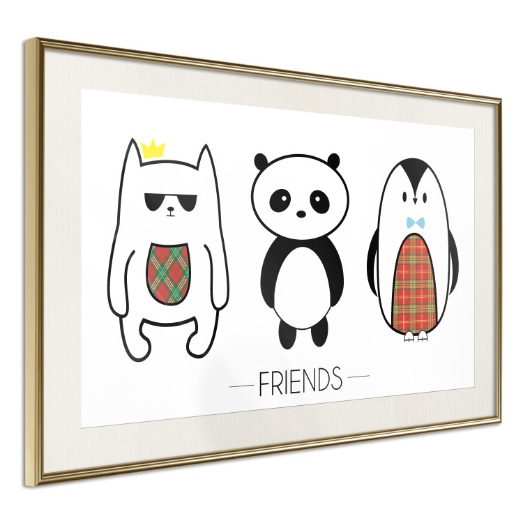 Wall Poster Friends - pattern with three black and white animals and English text 114564 additionalImage 3