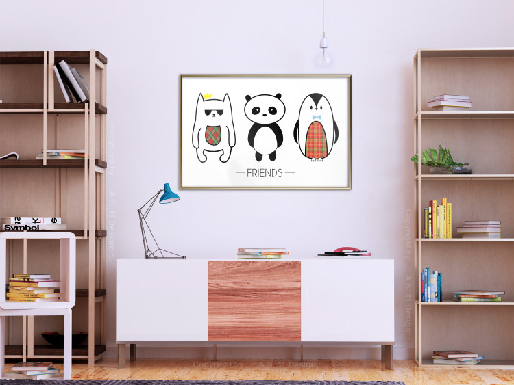Wall Poster Friends - pattern with three black and white animals and English text 114564 additionalImage 5