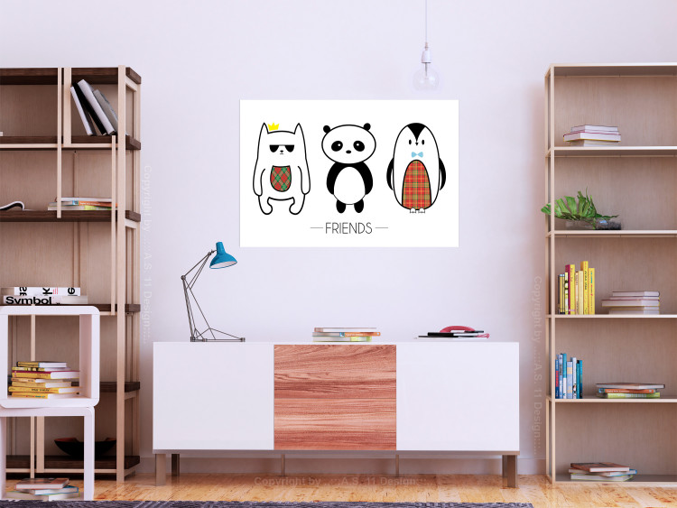 Wall Poster Friends - pattern with three black and white animals and English text 114564 additionalImage 2