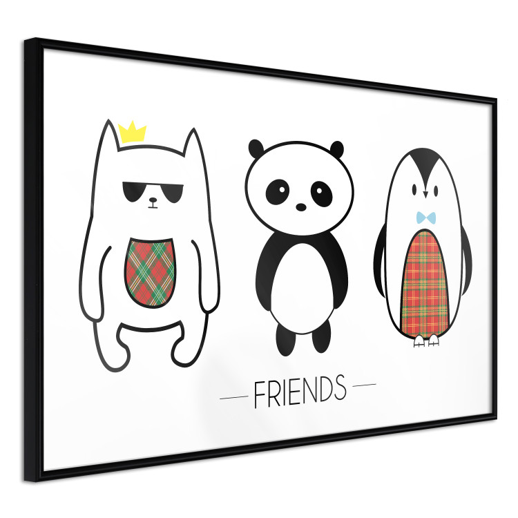 Wall Poster Friends - pattern with three black and white animals and English text 114564 additionalImage 11