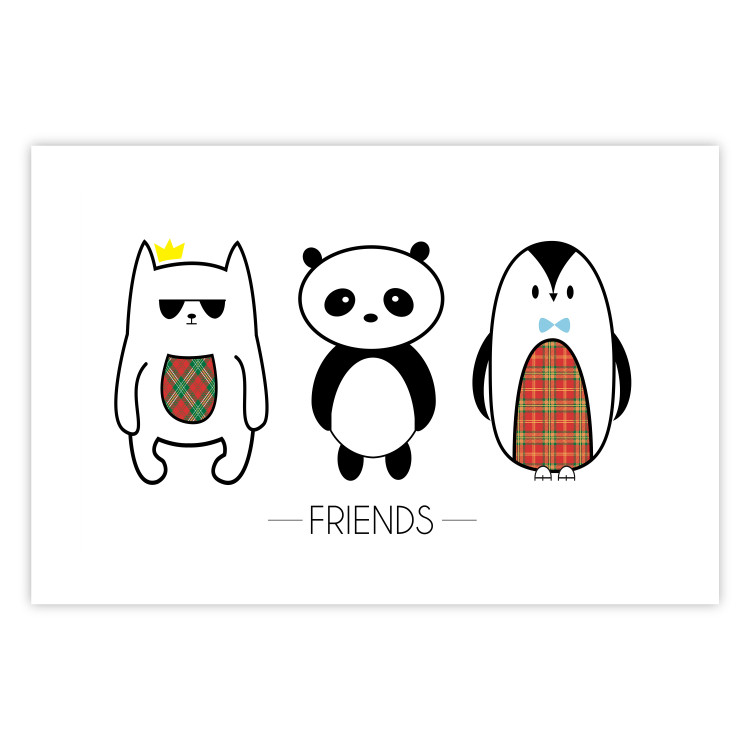Wall Poster Friends - pattern with three black and white animals and English text 114564 additionalImage 25