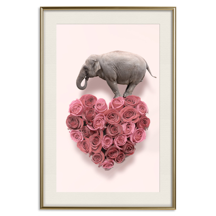 Poster Enamored Elephant - composition with a heart of roses and an animal on a pink background 118264 additionalImage 19