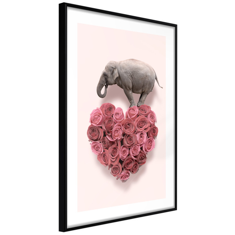 Poster Enamored Elephant - composition with a heart of roses and an animal on a pink background 118264 additionalImage 14