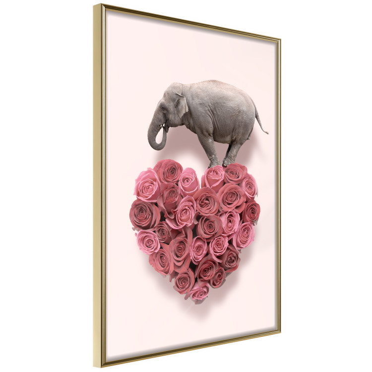 Poster Enamored Elephant - composition with a heart of roses and an animal on a pink background 118264 additionalImage 13