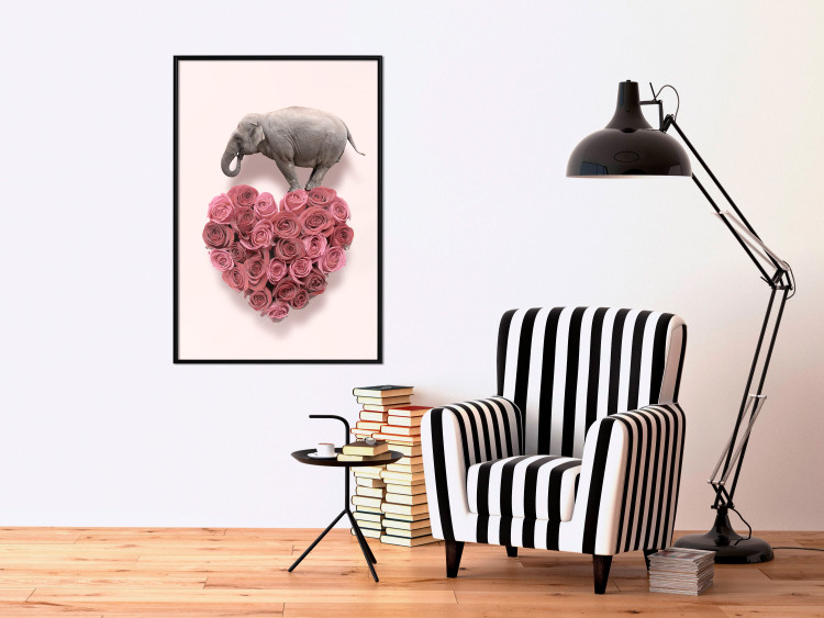 Poster Enamored Elephant - composition with a heart of roses and an animal on a pink background 118264 additionalImage 10