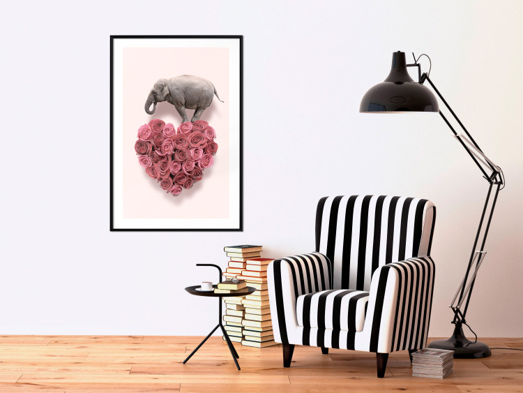 Poster Enamored Elephant - composition with a heart of roses and an animal on a pink background 118264 additionalImage 7