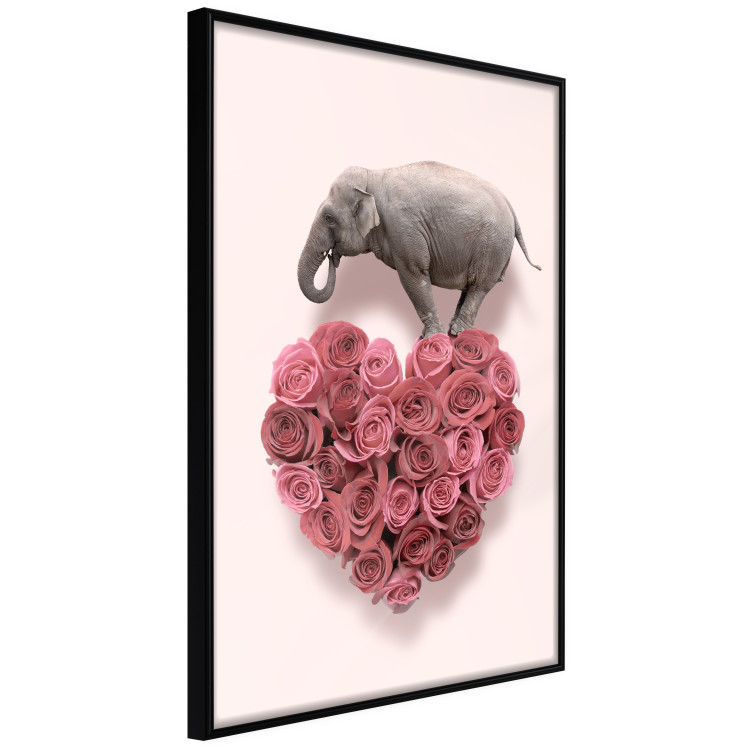 Poster Enamored Elephant - composition with a heart of roses and an animal on a pink background 118264 additionalImage 12