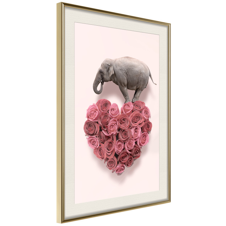 Poster Enamored Elephant - composition with a heart of roses and an animal on a pink background 118264 additionalImage 6