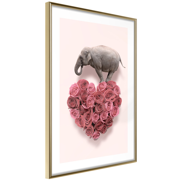 Poster Enamored Elephant - composition with a heart of roses and an animal on a pink background 118264 additionalImage 11