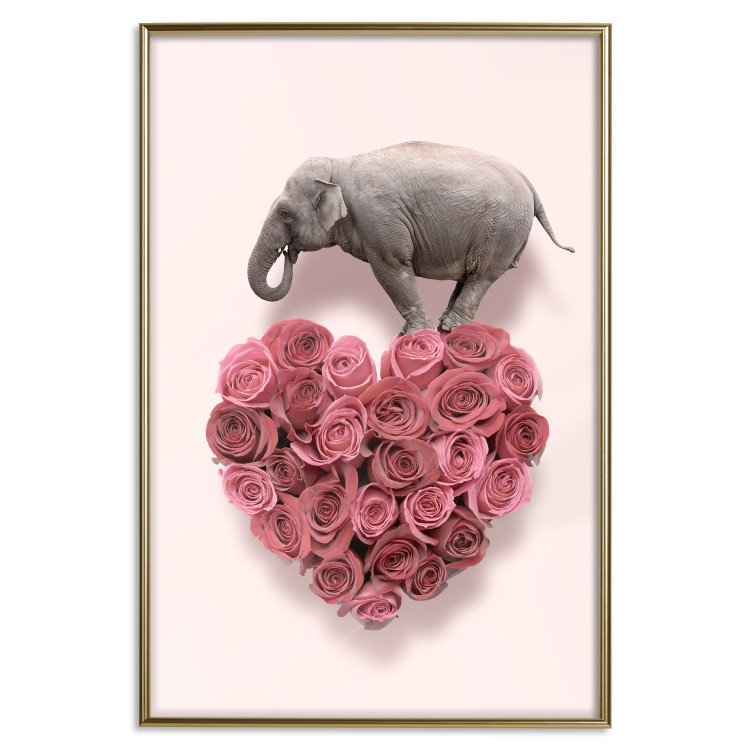 Poster Enamored Elephant - composition with a heart of roses and an animal on a pink background 118264 additionalImage 20