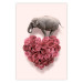 Poster Enamored Elephant - composition with a heart of roses and an animal on a pink background 118264