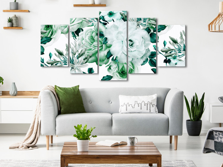 Canvas Green roses - a delicate plant pentaptych in shades of green 118364 additionalImage 3