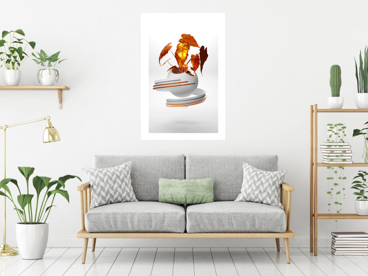 Wall Poster Copper Leaves - abstract vase with golden leaves on a white background 126064 additionalImage 4