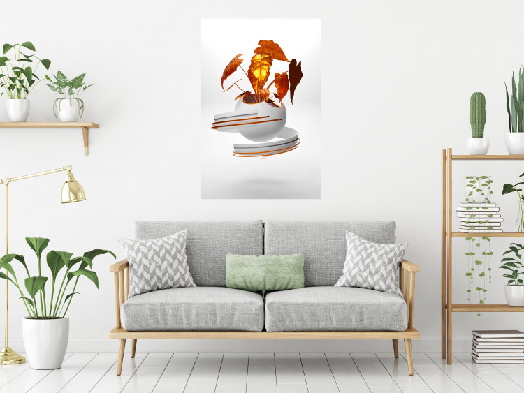 Wall Poster Copper Leaves - abstract vase with golden leaves on a white background 126064 additionalImage 20