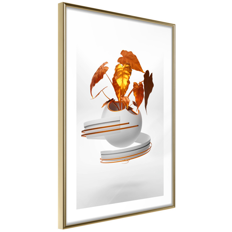Wall Poster Copper Leaves - abstract vase with golden leaves on a white background 126064 additionalImage 8