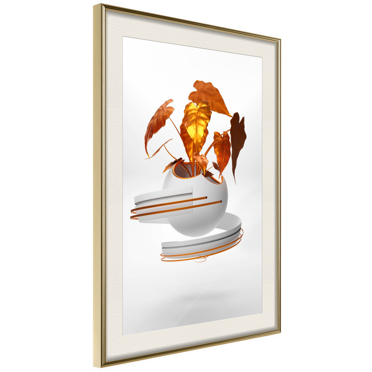 Wall Poster Copper Leaves - abstract vase with golden leaves on a white background 126064 additionalImage 2