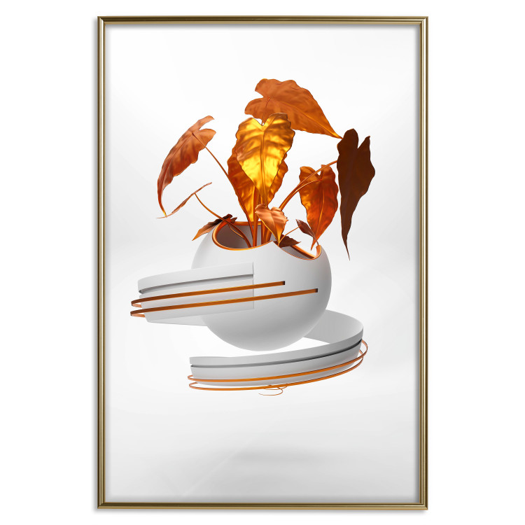 Wall Poster Copper Leaves - abstract vase with golden leaves on a white background 126064 additionalImage 14