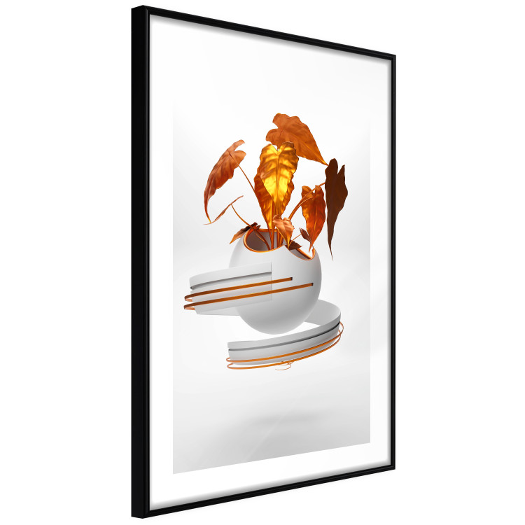 Wall Poster Copper Leaves - abstract vase with golden leaves on a white background 126064 additionalImage 13